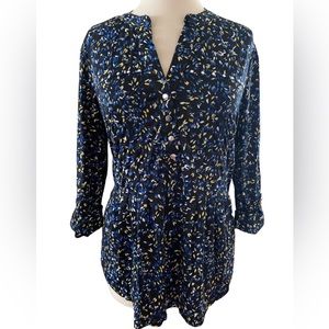COCOMO black blue yellow 3/4 sleeve Pintuck women's Blouse top tunic shirt LARGE